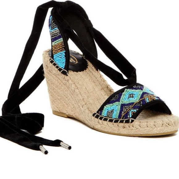 Ash Paola Blue Black Espadrilles Wedge Heel Platform Sandals Ankle Strap Pumps 8 - Picture 7 of 10